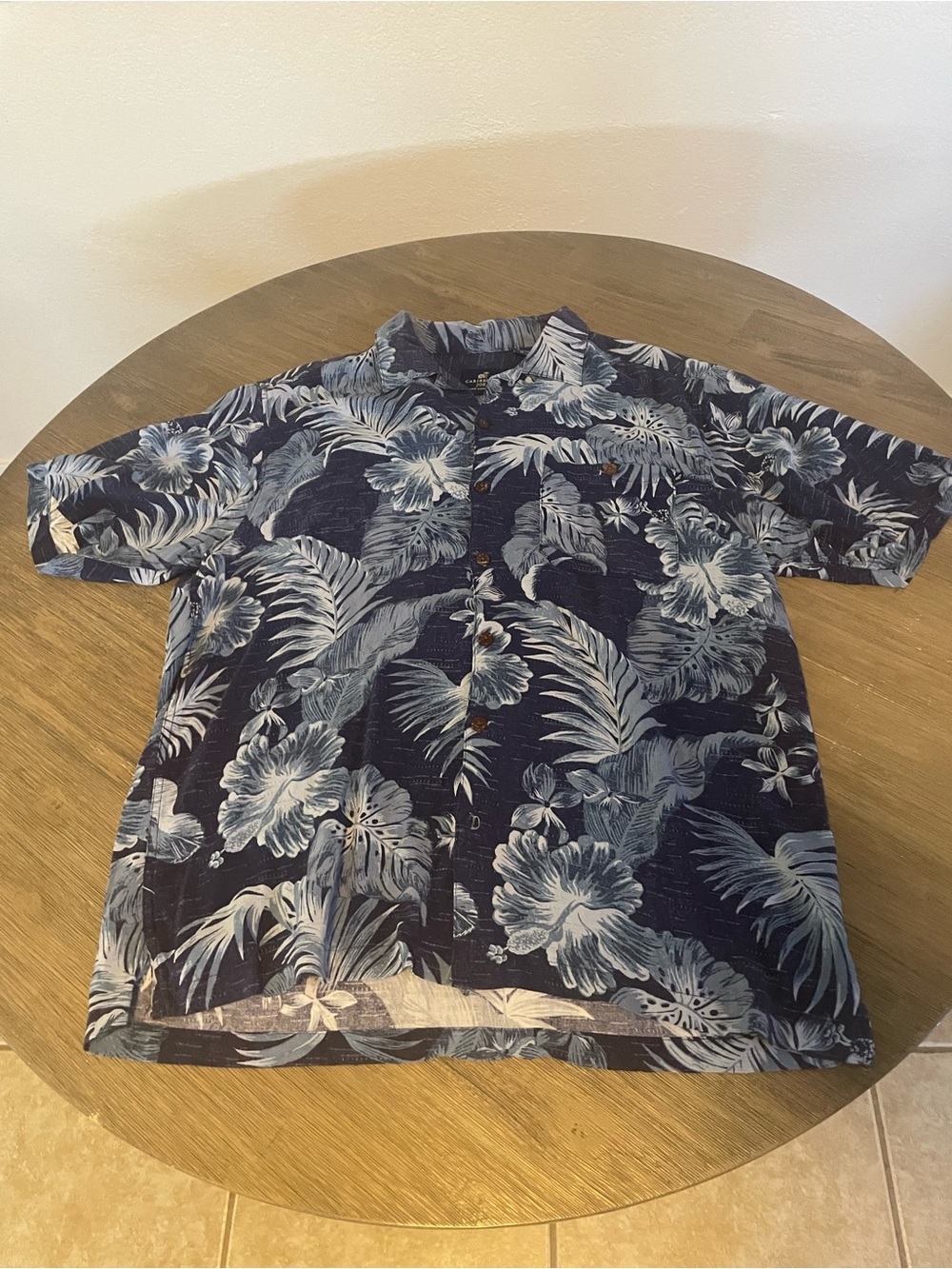 Caribbean Joe Navy Floral Short-Sleeve Hawaiian Shirt